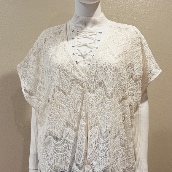 Victorias Secret Ivory Cream Lace Kimono Cover Up Womens Medium Large Fringe - Picture 6 of 16